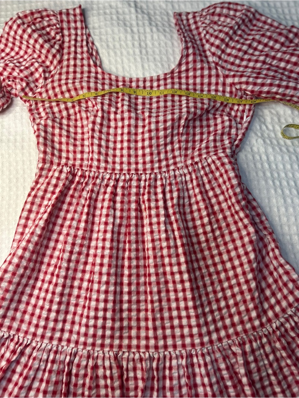 LOFT Red and White Gingham Mini Dress - Picture 3 of 9
